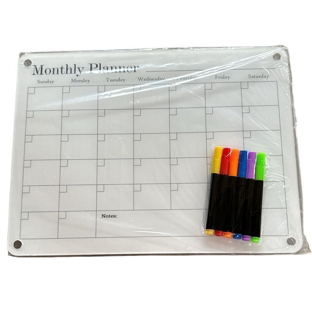 FIRM NEW Magnetic Acrylic Calendar 16” x 12” Clear & 6 Markers